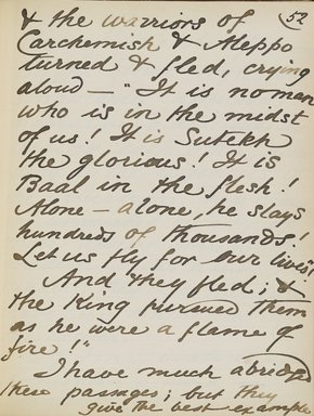 <em>"Original manuscript of a lecture given by Amelia Edwards at the Brooklyn Academy of Music on March 10, 1890."</em>. Manuscript. Brooklyn Museum. (Photo: Brooklyn Museum, N362.1_E9_Edwards_p052_PS4.jpg