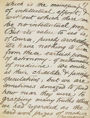 <em>"Original manuscript of a lecture given by Amelia Edwards at the Brooklyn Academy of Music on March 10, 1890."</em>. Manuscript. Brooklyn Museum. (Photo: Brooklyn Museum, N362.1_E9_Edwards_p057_PS4.jpg