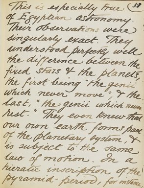 <em>"Original manuscript of a lecture given by Amelia Edwards at the Brooklyn Academy of Music on March 10, 1890."</em>. Manuscript. Brooklyn Museum. (Photo: Brooklyn Museum, N362.1_E9_Edwards_p058_PS4.jpg