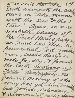 <em>"Original manuscript of a lecture given by Amelia Edwards at the Brooklyn Academy of Music on March 10, 1890."</em>. Manuscript. Brooklyn Museum. (Photo: Brooklyn Museum, N362.1_E9_Edwards_p059_PS4.jpg