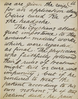 <em>"Original manuscript of a lecture given by Amelia Edwards at the Brooklyn Academy of Music on March 10, 1890."</em>. Manuscript. Brooklyn Museum. (Photo: Brooklyn Museum, N362.1_E9_Edwards_p066_PS4.jpg