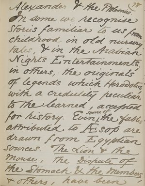 <em>"Original manuscript of a lecture given by Amelia Edwards at the Brooklyn Academy of Music on March 10, 1890."</em>. Manuscript. Brooklyn Museum. (Photo: Brooklyn Museum, N362.1_E9_Edwards_p078_PS4.jpg