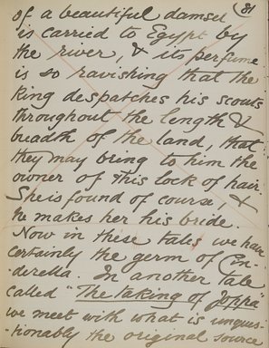 <em>"Original manuscript of a lecture given by Amelia Edwards at the Brooklyn Academy of Music on March 10, 1890."</em>. Manuscript. Brooklyn Museum. (Photo: Brooklyn Museum, N362.1_E9_Edwards_p081_PS4.jpg