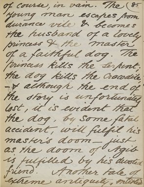 <em>"Original manuscript of a lecture given by Amelia Edwards at the Brooklyn Academy of Music on March 10, 1890."</em>. Manuscript. Brooklyn Museum. (Photo: Brooklyn Museum, N362.1_E9_Edwards_p085_PS4.jpg