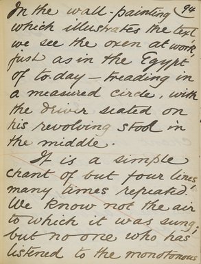 <em>"Original manuscript of a lecture given by Amelia Edwards at the Brooklyn Academy of Music on March 10, 1890."</em>. Manuscript. Brooklyn Museum. (Photo: Brooklyn Museum, N362.1_E9_Edwards_p094_PS4.jpg