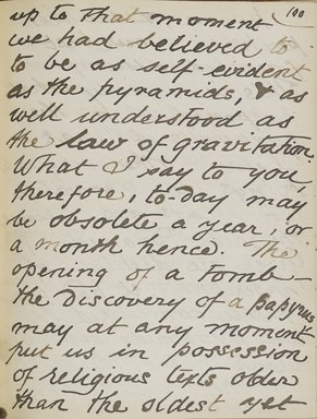 <em>"Original manuscript of a lecture given by Amelia Edwards at the Brooklyn Academy of Music on March 10, 1890."</em>. Manuscript. Brooklyn Museum. (Photo: Brooklyn Museum, N362.1_E9_Edwards_p100_PS4.jpg