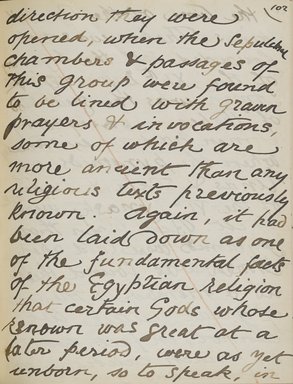 <em>"Original manuscript of a lecture given by Amelia Edwards at the Brooklyn Academy of Music on March 10, 1890."</em>. Manuscript. Brooklyn Museum. (Photo: Brooklyn Museum, N362.1_E9_Edwards_p102_PS4.jpg