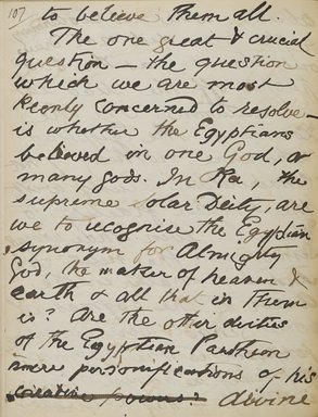 <em>"Original manuscript of a lecture given by Amelia Edwards at the Brooklyn Academy of Music on March 10, 1890."</em>. Manuscript. Brooklyn Museum. (Photo: Brooklyn Museum, N362.1_E9_Edwards_p107_PS4.jpg