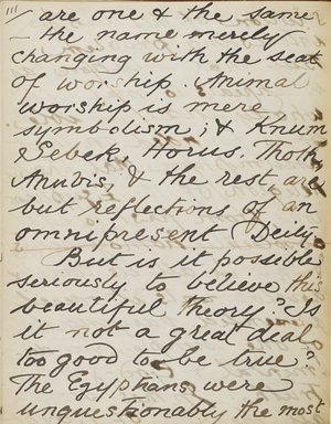 <em>"Original manuscript of a lecture given by Amelia Edwards at the Brooklyn Academy of Music on March 10, 1890."</em>. Manuscript. Brooklyn Museum. (Photo: Brooklyn Museum, N362.1_E9_Edwards_p111_PS4.jpg