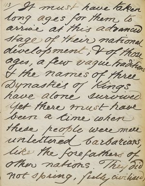 <em>"Original manuscript of a lecture given by Amelia Edwards at the Brooklyn Academy of Music on March 10, 1890."</em>. Manuscript. Brooklyn Museum. (Photo: Brooklyn Museum, N362.1_E9_Edwards_p113_PS4.jpg