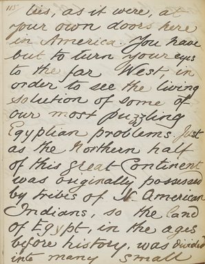 <em>"Original manuscript of a lecture given by Amelia Edwards at the Brooklyn Academy of Music on March 10, 1890."</em>. Manuscript. Brooklyn Museum. (Photo: Brooklyn Museum, N362.1_E9_Edwards_p115_PS4.jpg