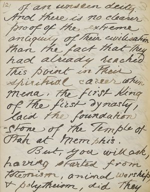 <em>"Original manuscript of a lecture given by Amelia Edwards at the Brooklyn Academy of Music on March 10, 1890."</em>. Manuscript. Brooklyn Museum. (Photo: Brooklyn Museum, N362.1_E9_Edwards_p121_PS4.jpg