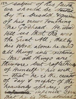 <em>"Original manuscript of a lecture given by Amelia Edwards at the Brooklyn Academy of Music on March 10, 1890."</em>. Manuscript. Brooklyn Museum. (Photo: Brooklyn Museum, N362.1_E9_Edwards_p122a_PS4.jpg