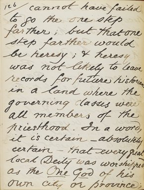 <em>"Original manuscript of a lecture given by Amelia Edwards at the Brooklyn Academy of Music on March 10, 1890."</em>. Manuscript. Brooklyn Museum. (Photo: Brooklyn Museum, N362.1_E9_Edwards_p126_PS4.jpg