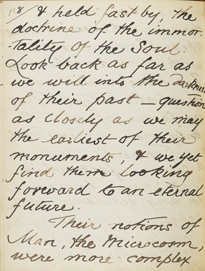 <em>"Original manuscript of a lecture given by Amelia Edwards at the Brooklyn Academy of Music on March 10, 1890."</em>. Manuscript. Brooklyn Museum. (Photo: Brooklyn Museum, N362.1_E9_Edwards_p128_PS4.jpg