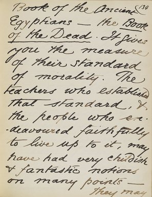 <em>"Original manuscript of a lecture given by Amelia Edwards at the Brooklyn Academy of Music on March 10, 1890."</em>. Manuscript. Brooklyn Museum. (Photo: Brooklyn Museum, N362.1_E9_Edwards_p134_PS4.jpg