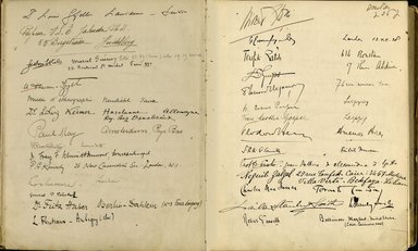 <em>"Maurice Nahman visitor book (1918-1977). Signature page."</em>. Manuscript. Brooklyn Museum. (Photo: Brooklyn Museum, N362_N14_Nahman_visitor_book_p21-22.jpg