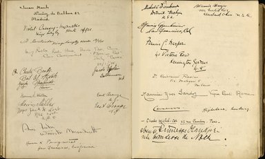 <em>"Maurice Nahman visitor book (1918-1977). Signature page."</em>. Manuscript. Brooklyn Museum. (Photo: Brooklyn Museum, N362_N14_Nahman_visitor_book_p49-50.jpg