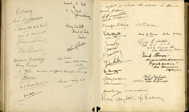 <em>"Maurice Nahman visitor book (1918-1977). Signature page."</em>. Manuscript. Brooklyn Museum. (Photo: Brooklyn Museum, N362_N14_Nahman_visitor_book_p69-70.jpg