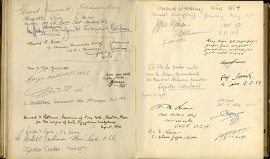 <em>"Maurice Nahman visitor book (1918-1977). Signature page."</em>. Manuscript. Brooklyn Museum. (Photo: Brooklyn Museum, N362_N14_Nahman_visitor_book_p75-76.jpg