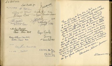 <em>"Maurice Nahman visitor book (1918-1977). Signature page."</em>. Manuscript. Brooklyn Museum. (Photo: Brooklyn Museum, N362_N14_Nahman_visitor_book_p77-78.jpg