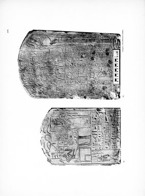 <em>"Plate. XVIII. 18. Stele eines Königsschreibers Penserd. 27. Stele eines Ältesten des Tempels Hora."</em>, 1909. Printed material. Brooklyn Museum, Hathi Trust 2013. (Photo: Brooklyn Museum, N364_L59_B63_Leiden_v2_091_p18.jpg