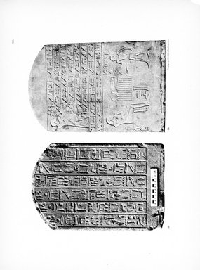 <em>"Plate. XIX. 20. Stele mit den Namen verschiedener mit einander verwandter Personen. 28. Stele des Se-meschent."</em>, 1909. Printed material. Brooklyn Museum, Hathi Trust 2013. (Photo: Brooklyn Museum, N364_L59_B63_Leiden_v2_092_p19.jpg