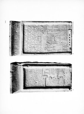 <em>"Plate. XXXII. 42. Stele eines Beamten Hathor-sat. 44. Stele des Sängers Nefer-hotep."</em>, 1909. Printed material. Brooklyn Museum, Hathi Trust 2013. (Photo: Brooklyn Museum, N364_L59_B63_Leiden_v2_105_p32.jpg