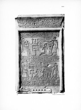 <em>"Plate. XXXIV. 45. Stele des Senbu und Meri."</em>, 1909. Printed material. Brooklyn Museum, Hathi Trust 2013. (Photo: Brooklyn Museum, N364_L59_B63_Leiden_v2_107_p34.jpg