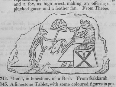 <em>"Mould, in limestone, of a Bird. From Sakkarah."</em>. Printed material. Brooklyn Museum. (N364_N43_Ab2_Abbot_Catalogue_1846.jpg