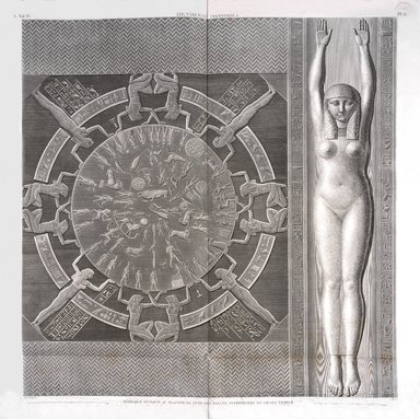 <em>"Denderah. (Tentyris).  Zodiaque Sculpté au Plafond de l'une des Salles Superieures du Grand Temple."</em>. Color transparency, 4x5in. Brooklyn Museum. (Photo: Brooklyn Museum, N370.41_F84_Description_vol4_pl21_SL3.jpg