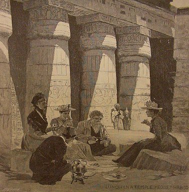 <em>"Lunch in a temple."</em>. Printed material. Brooklyn Museum. (N370.42_B61d_Blashfield_Donkey_Boys_p40.jpg