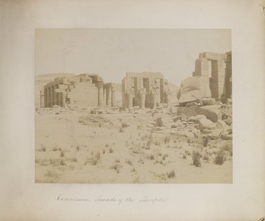 <em>"Ramesseum: Facade of the Temple"</em>. Printed material. Brooklyn Museum. (Photo: Brooklyn Museum, N376_B14_Beato_vol1_pl01_PS4.jpg