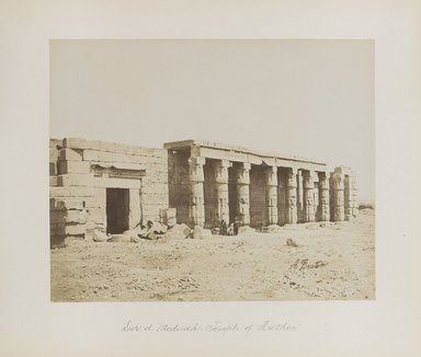 <em>"Der el Medineh: Temple of Hathor"</em>. Printed material. Brooklyn Museum. (Photo: Brooklyn Museum, N376_B14_Beato_vol1_pl15_PS4.jpg