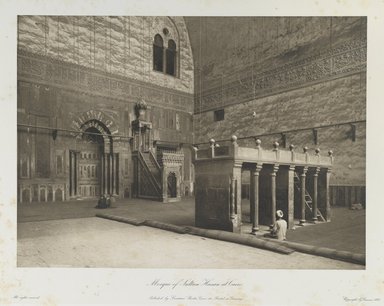 <em>"Mosque of the Sultan Hassan in Cairo."</em>. Printed material. Brooklyn Museum. (Photo: Brooklyn Museum, N376_J95_Heliogravures_pl02_PS1.jpg