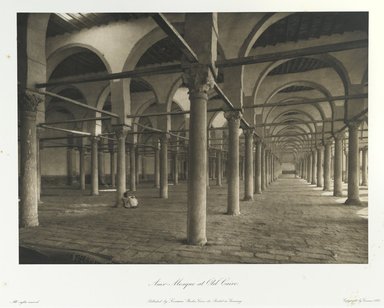 <em>"Mosque of Amr in Cairo."</em>. Printed material. Brooklyn Museum. (Photo: Brooklyn Museum, N376_J95_Heliogravures_pl05_PS1.jpg