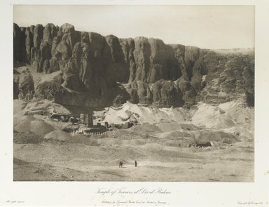 <em>"Temple of Terraces at D?r el-Bahree."</em>. Printed material. Brooklyn Museum. (Photo: Brooklyn Museum, N376_J95_Heliogravures_pl16_PS1.jpg