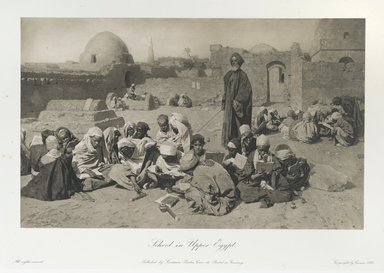 <em>"School in Upper-Egypt."</em>. Printed material. Brooklyn Museum. (Photo: Brooklyn Museum, N376_J95_Heliogravures_pl17_PS1.jpg