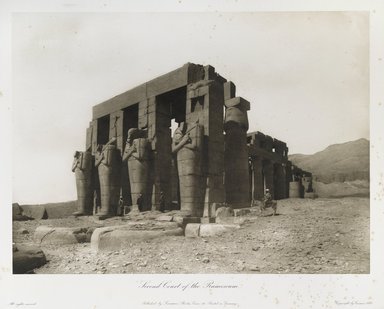 <em>"Second Court of the Ramesseum at Thebes."</em>. Printed material. Brooklyn Museum. (Photo: Brooklyn Museum, N376_J95_Heliogravures_pl18_PS1.jpg