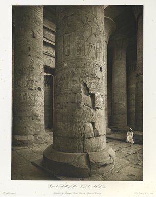 <em>"Temple of Horus at Edfou. The Hall."</em>. Printed material. Brooklyn Museum. (Photo: Brooklyn Museum, N376_J95_Heliogravures_pl21_PS1.jpg