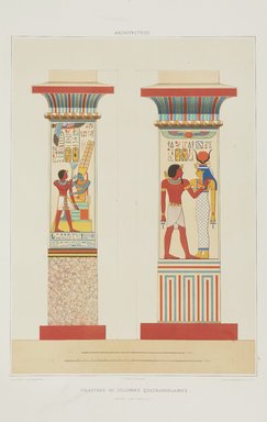 <em>"Pillars or square columns (Thebes, 18th dynasty)"</em>. Printed material. Brooklyn Museum. (Photo: Brooklyn Museum, N376_P93_v1_Prisse_d%27Avennes_vol1_pl016_PS11.jpg