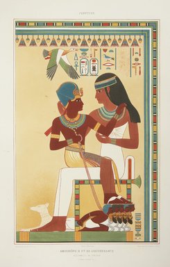 <em>"Amenophis II & his wet-nurse (Necropolis of Thebes, 18th dynasty)"</em>. Printed material. Brooklyn Museum. (Photo: Brooklyn Museum, N376_P93_v2_Prisse_d%27Avennes_vol2_pl053_PS11.jpg