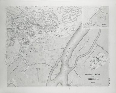 <em>"Map. General Karte von Theben."</em>. Bw negative 4x5in. Brooklyn Museum. (Photo: Brooklyn Museum, N378_L55G_Lepsius_v2_pl73_General_Karte_Von_Theben.jpg