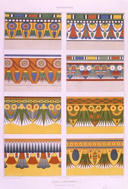 <em>"Frises fleuronnees. Peintes dans le tombeaux."</em>. Color transparency, 4x5in. Brooklyn Museum. (Photo: Brooklyn Museum, N378_P93_Monuments_egyptiens_v1_Frises_Fleuronnes.jpg