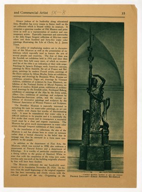 <em>"'Little Journeys to the Art Museums: The Brooklyn Institute,' from American Art Student and Commercial Artist. Third page of article."</em>, ca. 1927. Printed material, 10 x 11in (28 x 20cm). Brooklyn Museum, CHART_2011. (N61_B8_Ob9_Little_journeys_p35.jpg