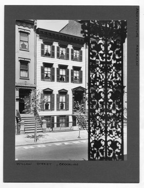 <em>"Willow Street, Brooklyn."</em>. Bw photograph, 9.5 x 7.5in (24.1 x 19.1cm). Brooklyn Museum, CHART_2012. (NA202_C68_box3_Willow_Street_view2.jpg