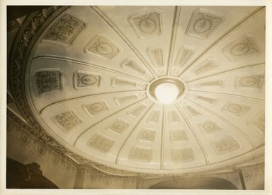 <em>"View of Ceiling, Miss Harriet White's house, 2 Pierrepont Place, Brooklyn N.Y."</em>. Bw photographic print, sepia toned. Brooklyn Museum, CHART_2011. (NA735_B8_Al2_White_house_ceiling.jpg