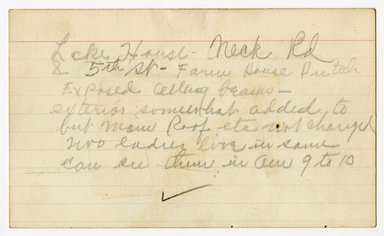 <em>"Preliminary survey of the Lake house prepared for the Historic American Buildings Survey."</em>, ca. 1936. Manuscript. Brooklyn Museum, CHART_2011. (NA735_B8_H621a_HABS_Lake_House_03.jpg