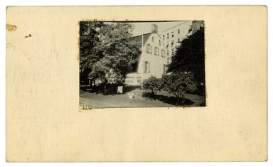 <em>"Preliminary survey of the Ditmas house prepared for the Historic American Buildings Survey."</em>, ca. 1936. Bw photograph, 3 x 5in. Brooklyn Museum, CHART_2011. (NA735_B8_H621d_HABS_Ditmas_House_01_verso.jpg