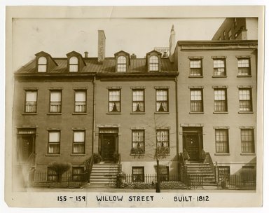 <em>"155-159 Willow Street, built 1812."</em>. Printed material. Brooklyn Museum, CHART_2013. (NA735_B8_V26_155_159_Willow_Street.jpg